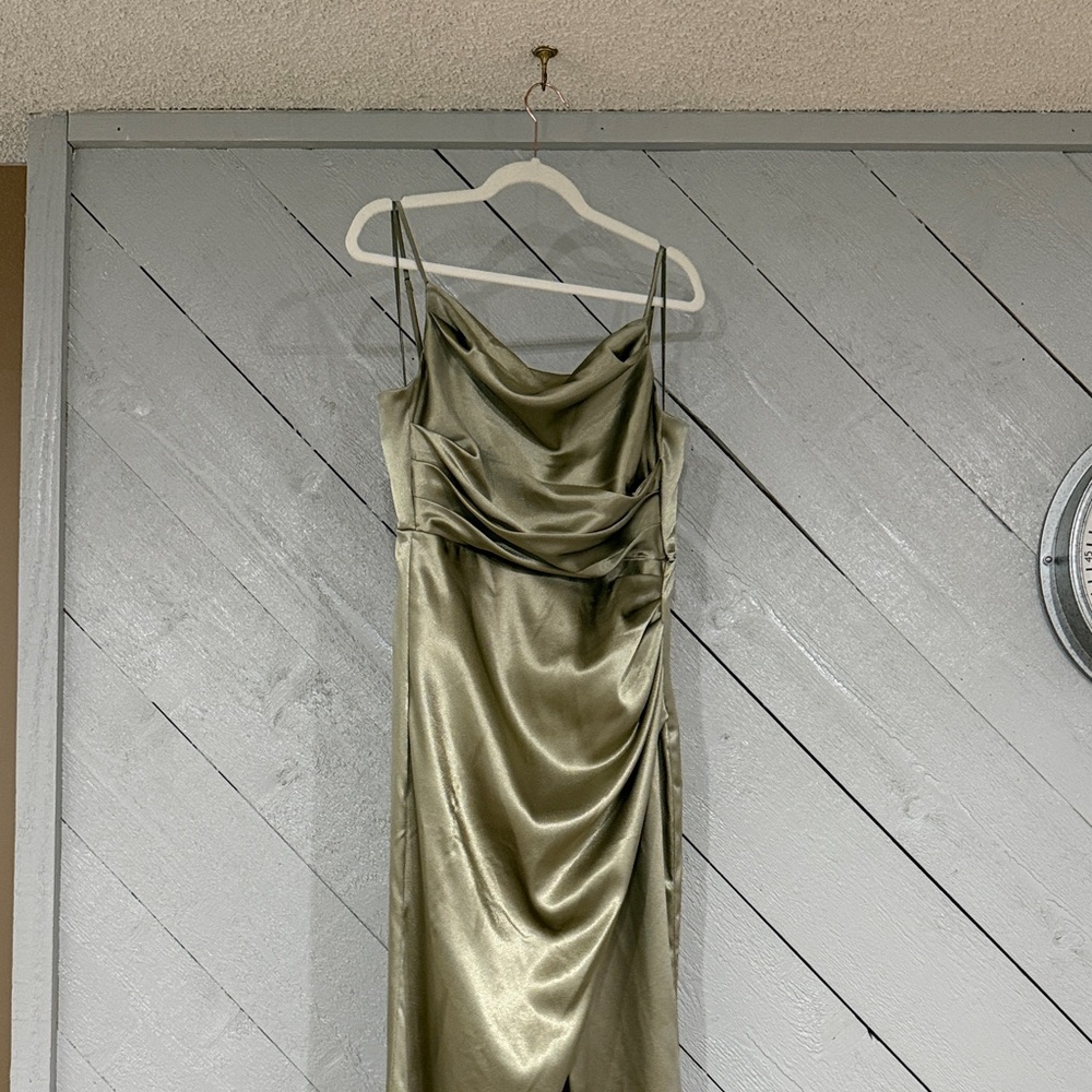 Lydia Shiny Satin Bridesmaid Dress in Moss Green